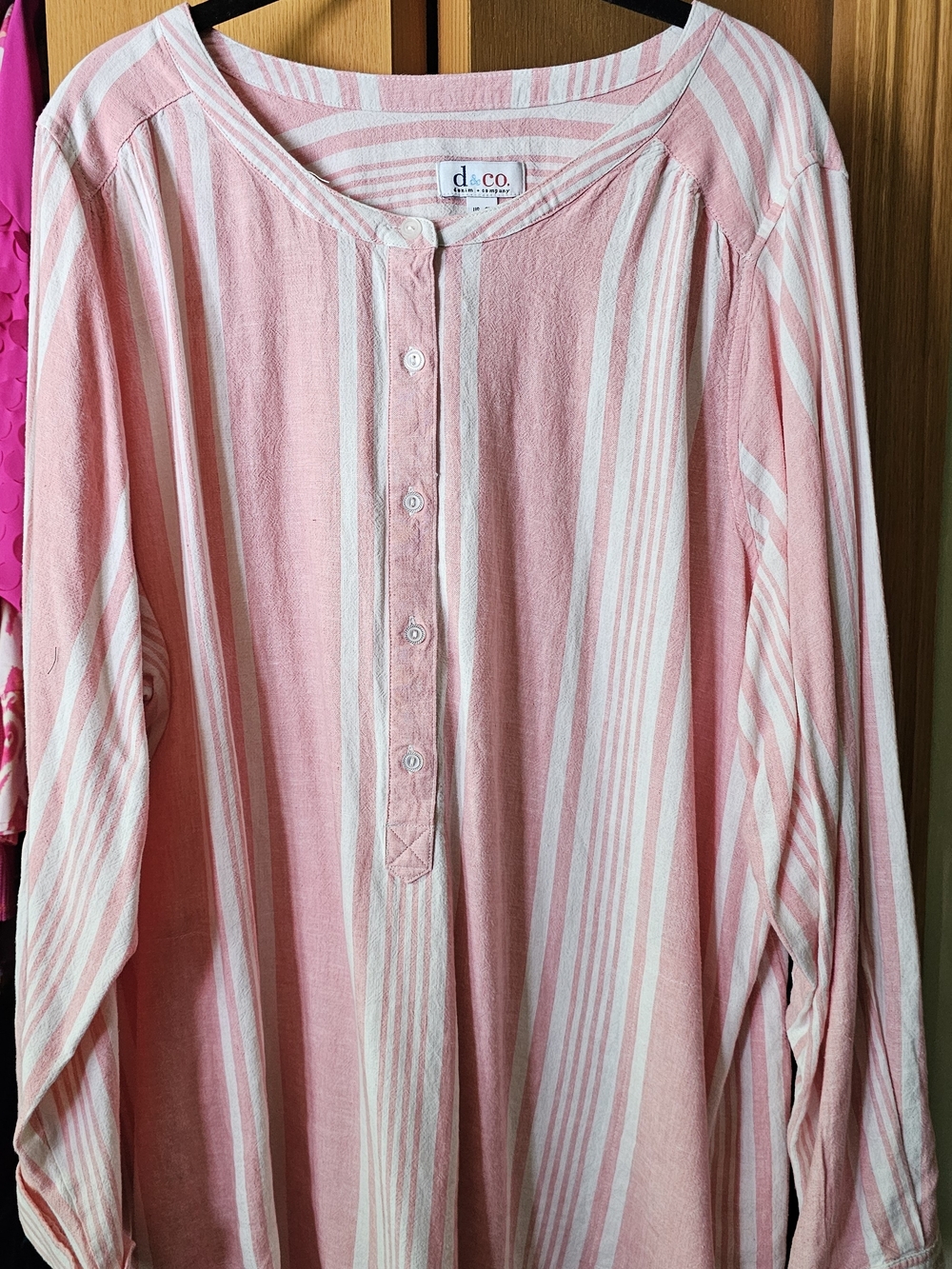 Denim&Co Pink and White Striped Button Front Tunic